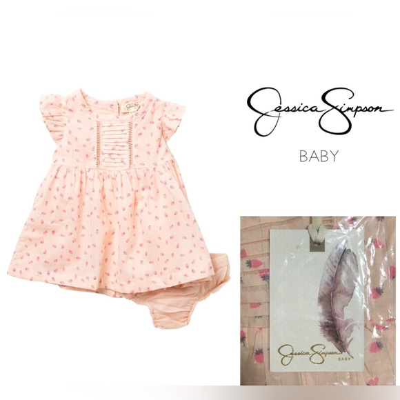 🆕JESSICA SIMPSON BABY - 3/6M - NWT - 2PC STRAWBERRY DRESS AND BLOOMER - Picture 1 of 5